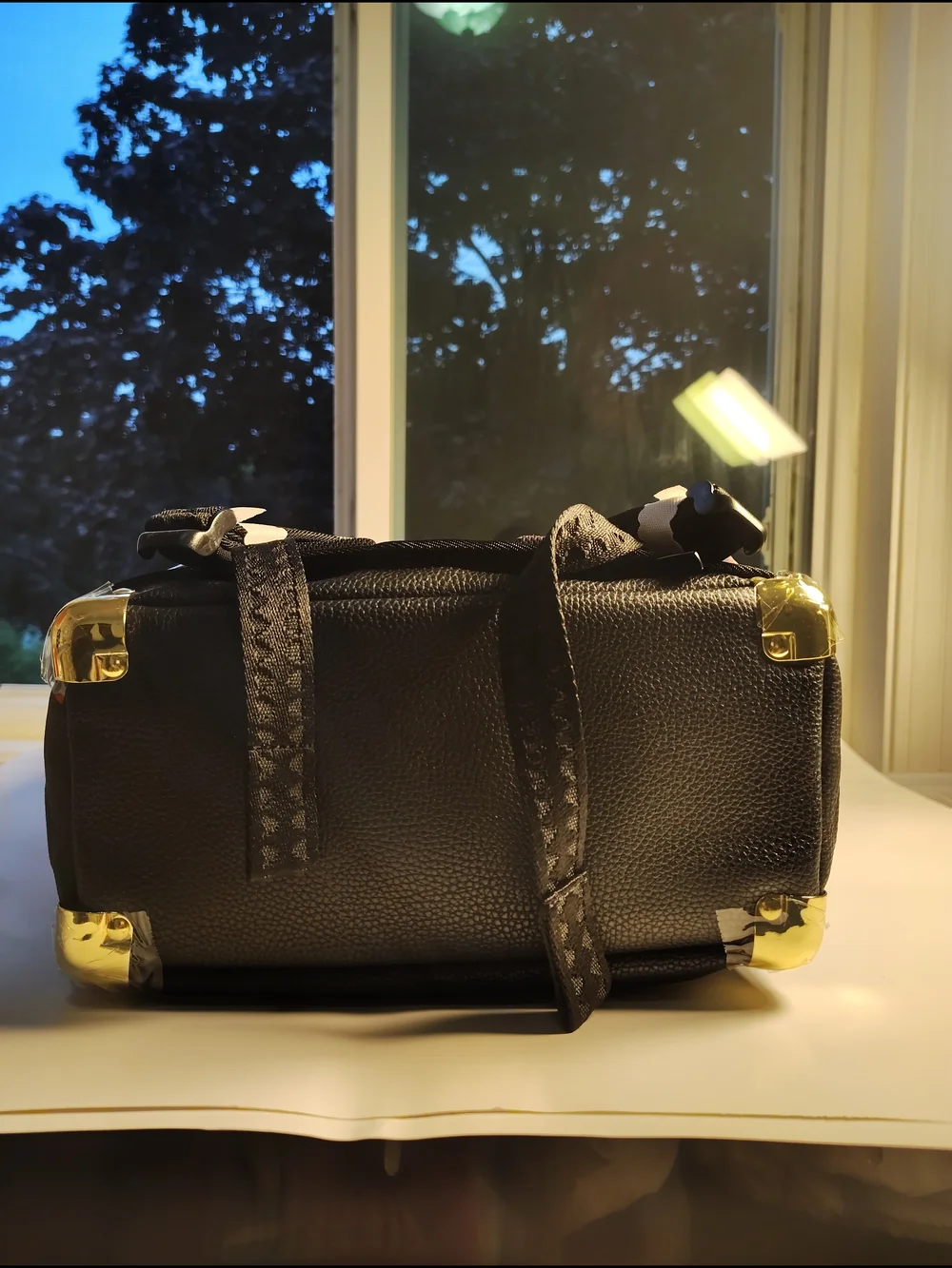 Sprayground Black Shark-Embossed Faux Leather Backpack with Gold Accents